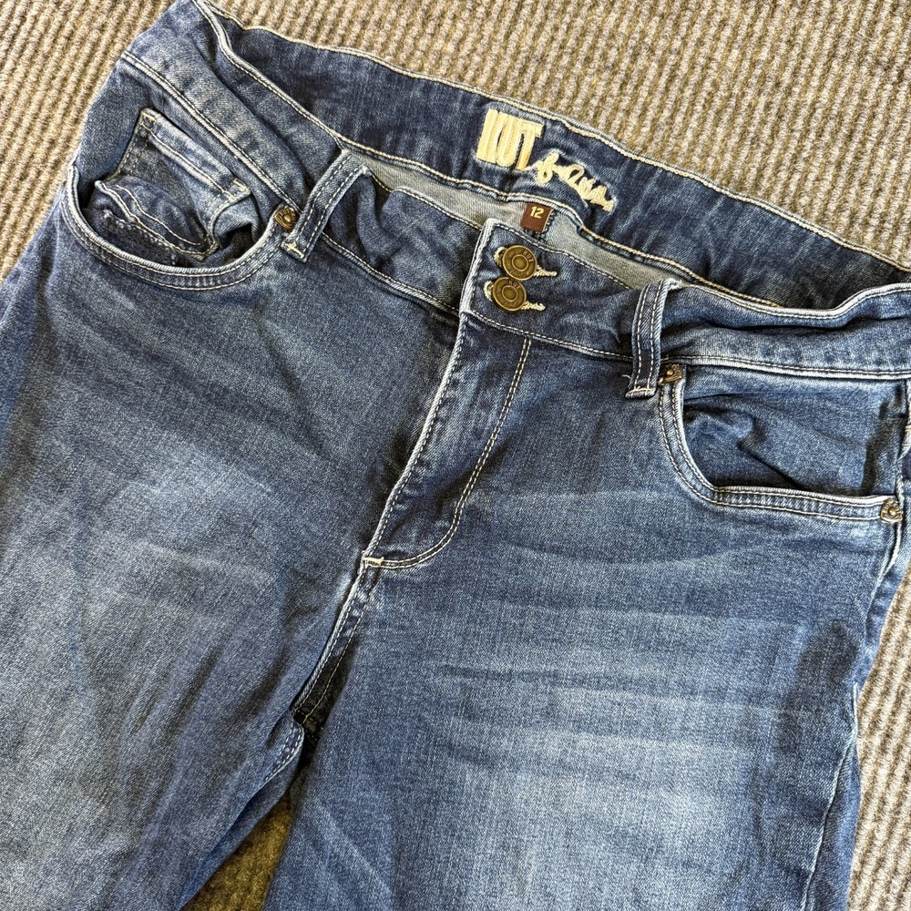 Kut From The Kloth Diana Crop Jeans Womens 12 Blue Raw Hem Stretch Denim